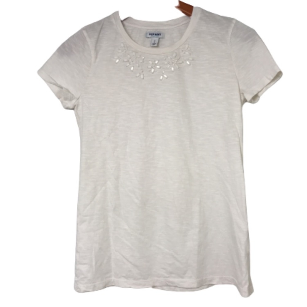 Old Navy Women’s Small White Embellished Burnout Tee Short Sleeve